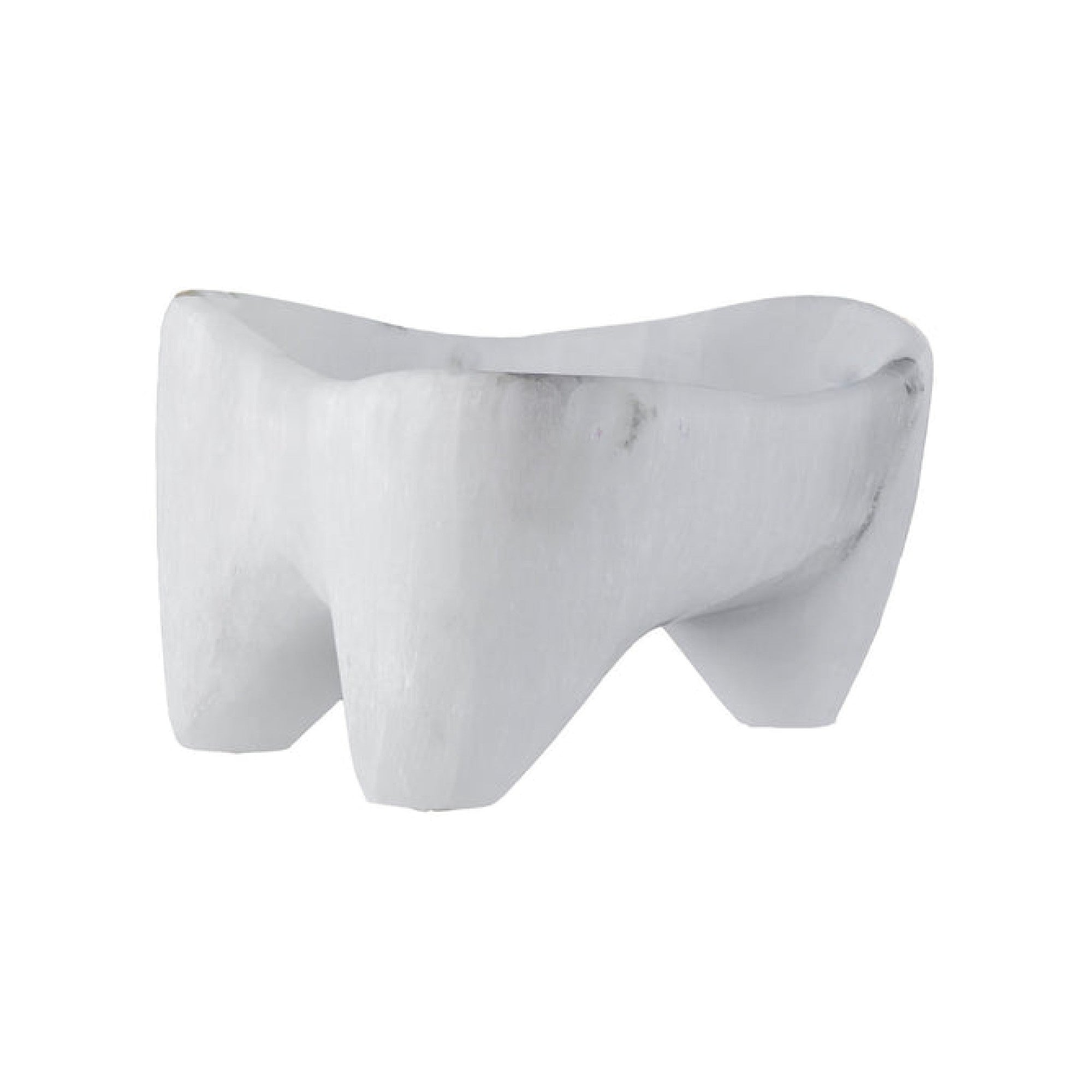 Blue Ocean Traders Selenite Basin with Feet — carved natural selenite bowl elevated on four small feet, milky white translucent finish
