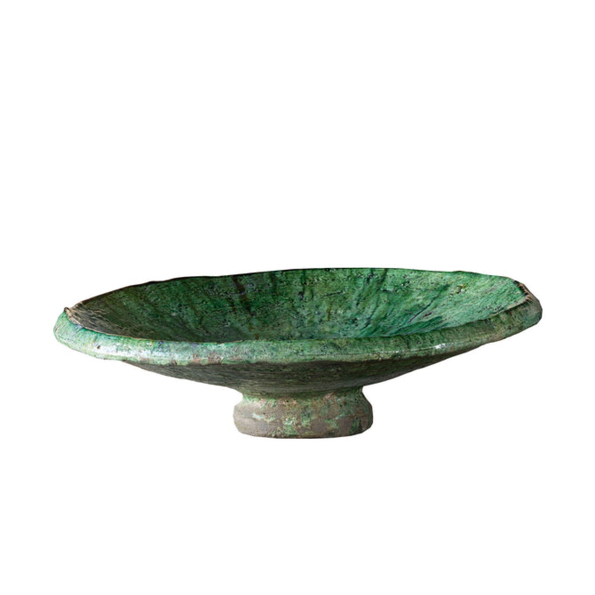 Blue Ocean Traders Tamegroute Charger Green — handcrafted Moroccan ceramic charger with deep pooled green glaze and natural surface variation
