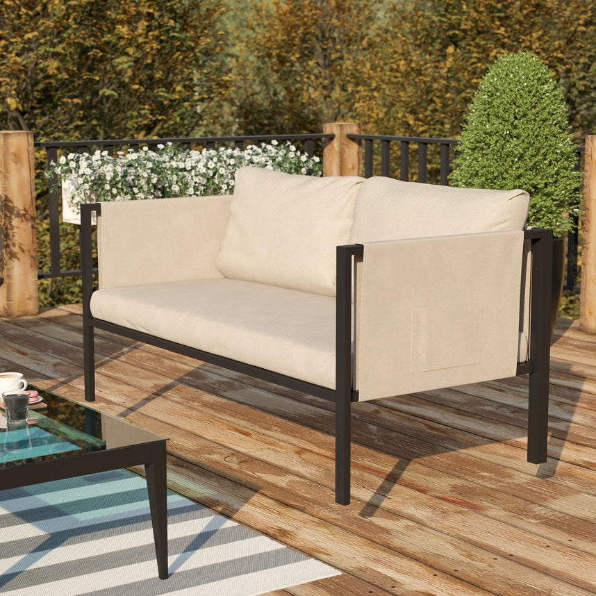 Black & Beige Loveseat with Storage
