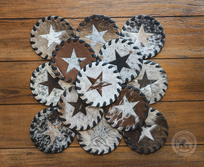 Round Hide Coasters with Star