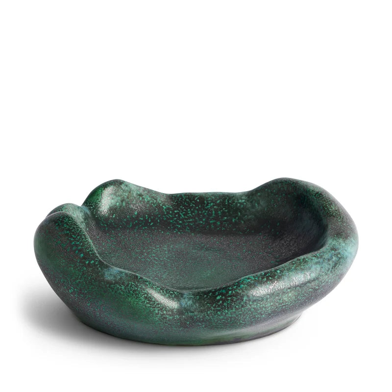  L'Objet Cenote Coupe Bowl Large luxury hand-glazed porcelain bowl with reactive green glaze finish
