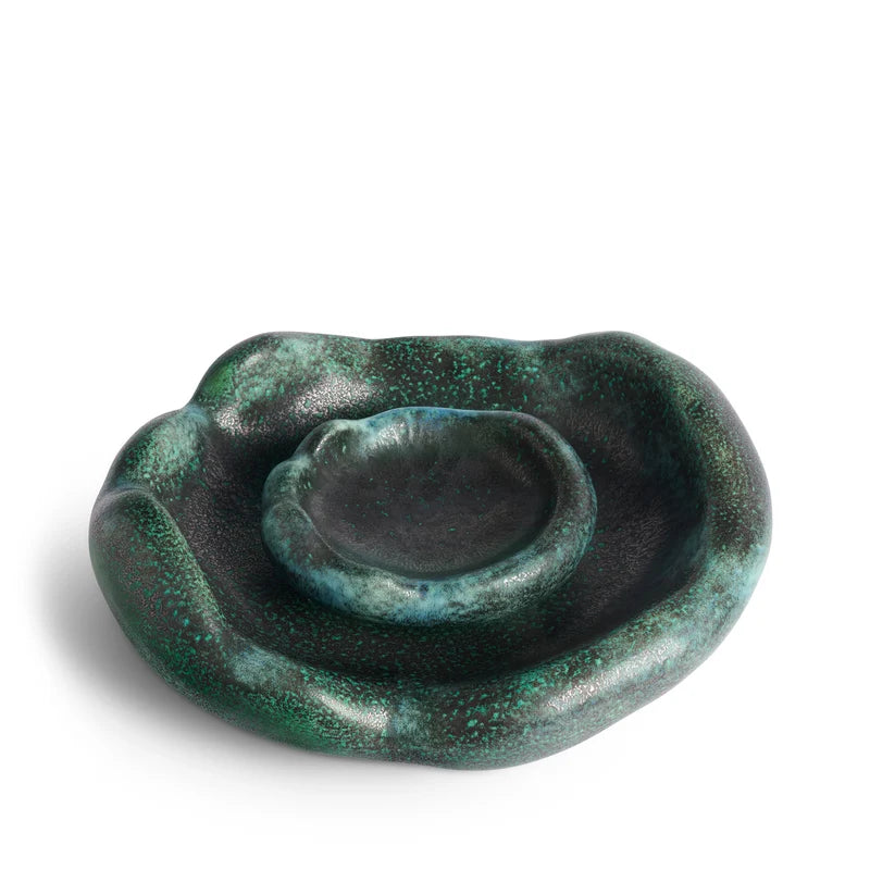 L'Objet Cenote Coupe Bowl Large and Small angled comparison showing scale and glaze detail
