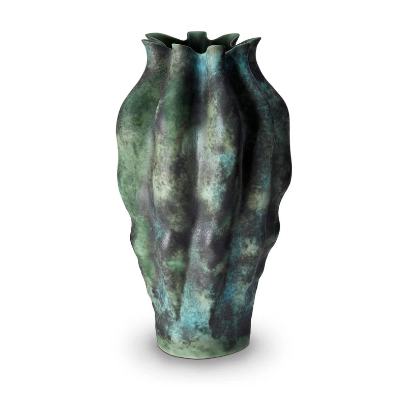 L'Objet Cenote Vase X-Large luxury tall porcelain vase with layered reactive green glaze finish
