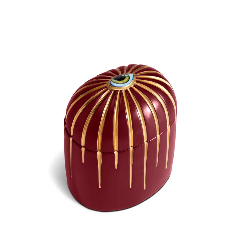 L'Objet Lito Candle Bordeaux luxury scented porcelain candle with 24K gold eye motif and resin inlay
