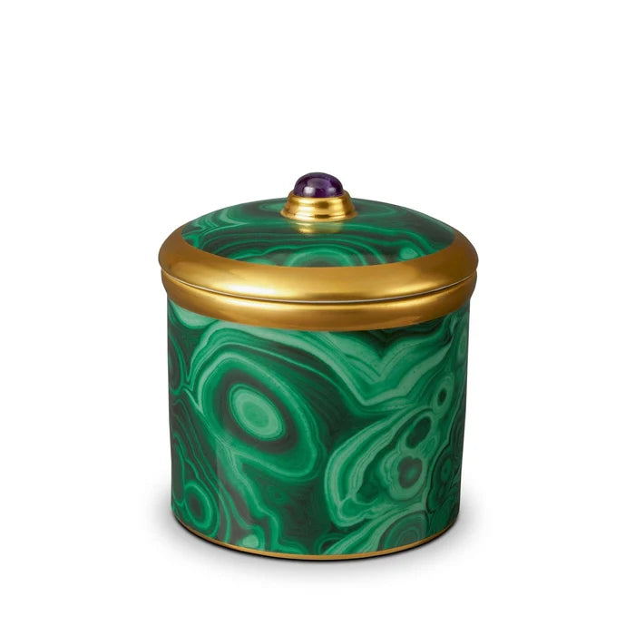 L'OBJET Malachite candle lifestyle shot in luxury home décor setting
