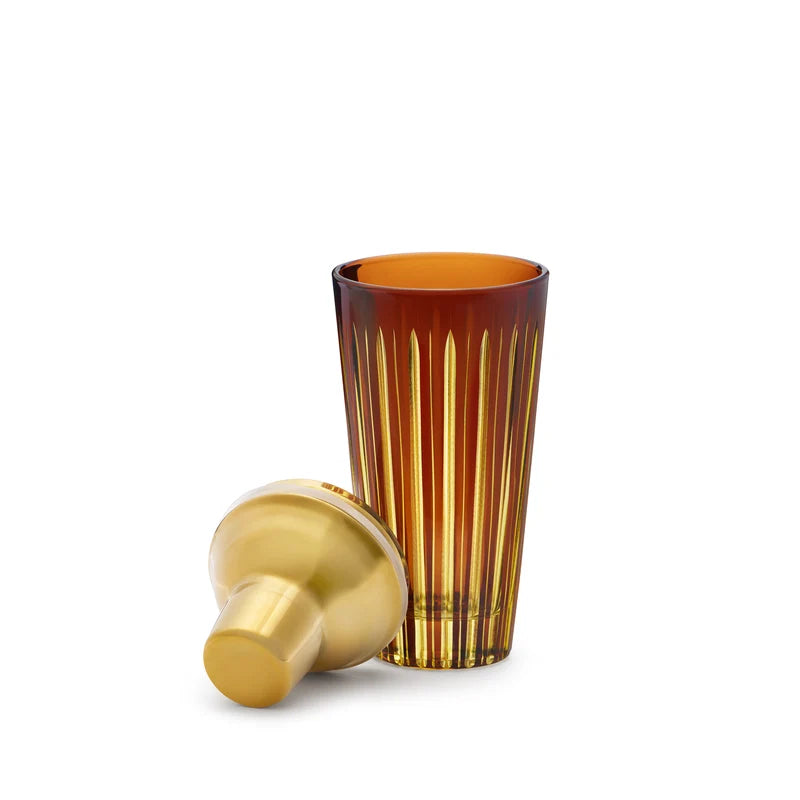 L'Objet Prism Shaker Amber side view showing faceted prismatic glass detail and amber color depth

