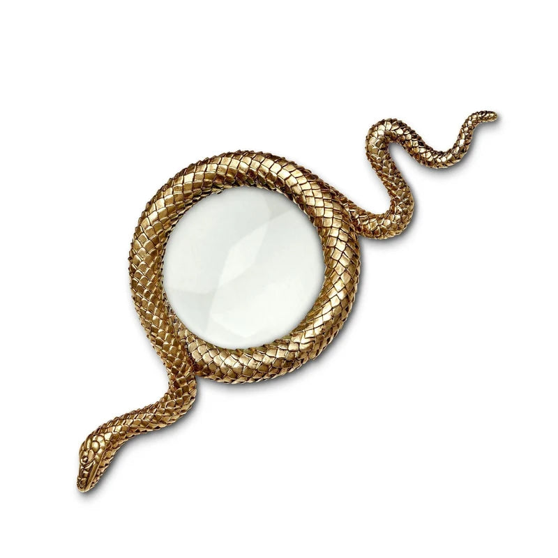 L'Objet Snake Magnifying Glass Large in 24K gold plated metal with 7x magnification glass lens