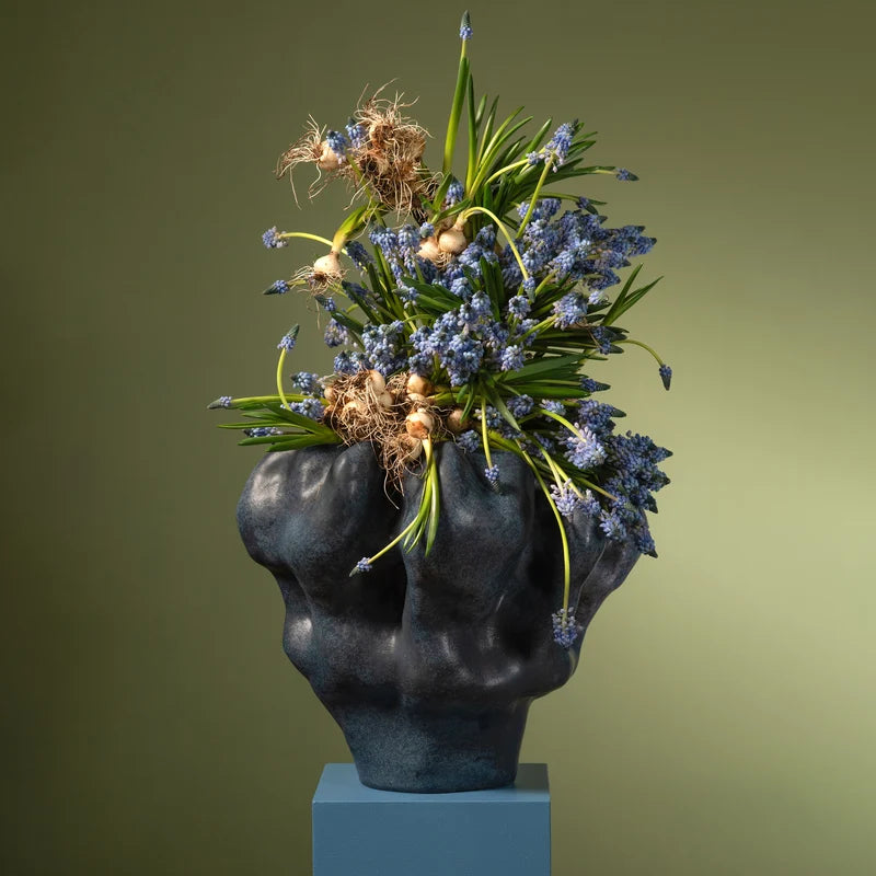 L'Objet Timna Vase Aged Iron Extra-Short lifestyle shot styled in elevated home interior
