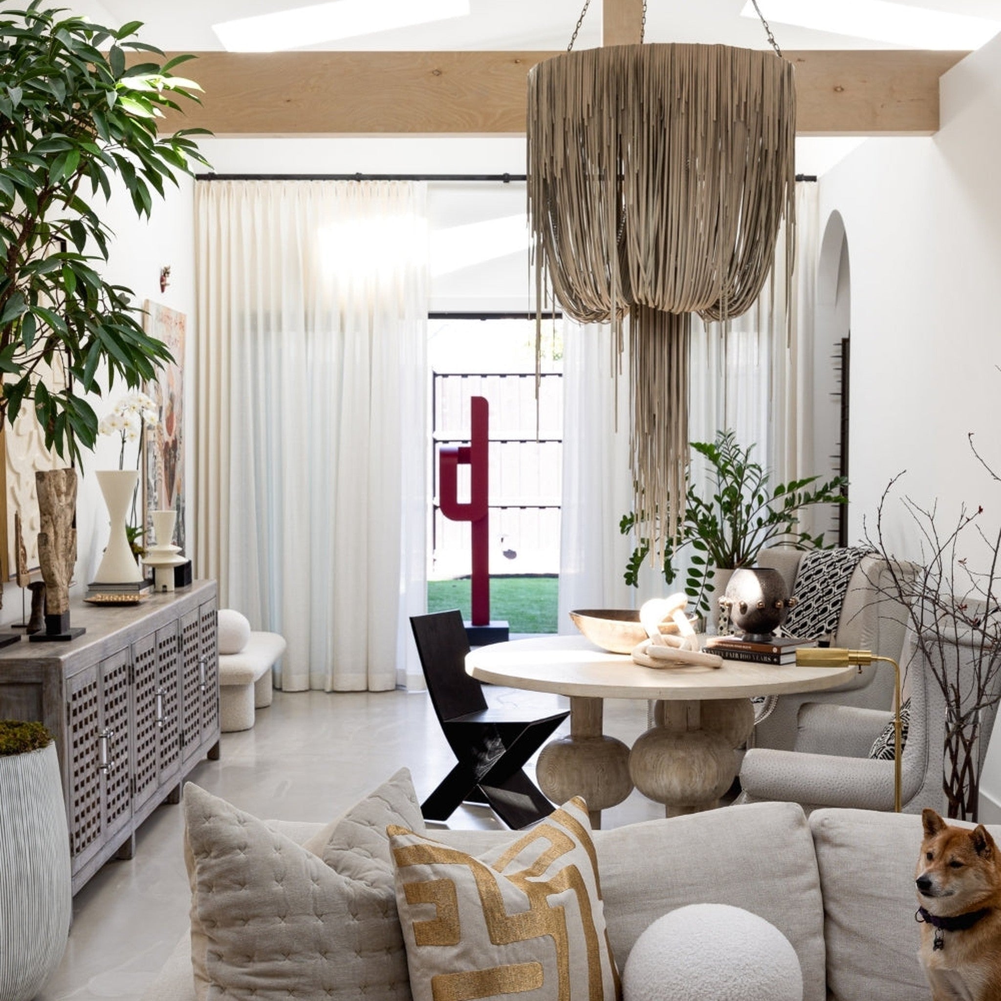 Round Urchin Leather Chandelier