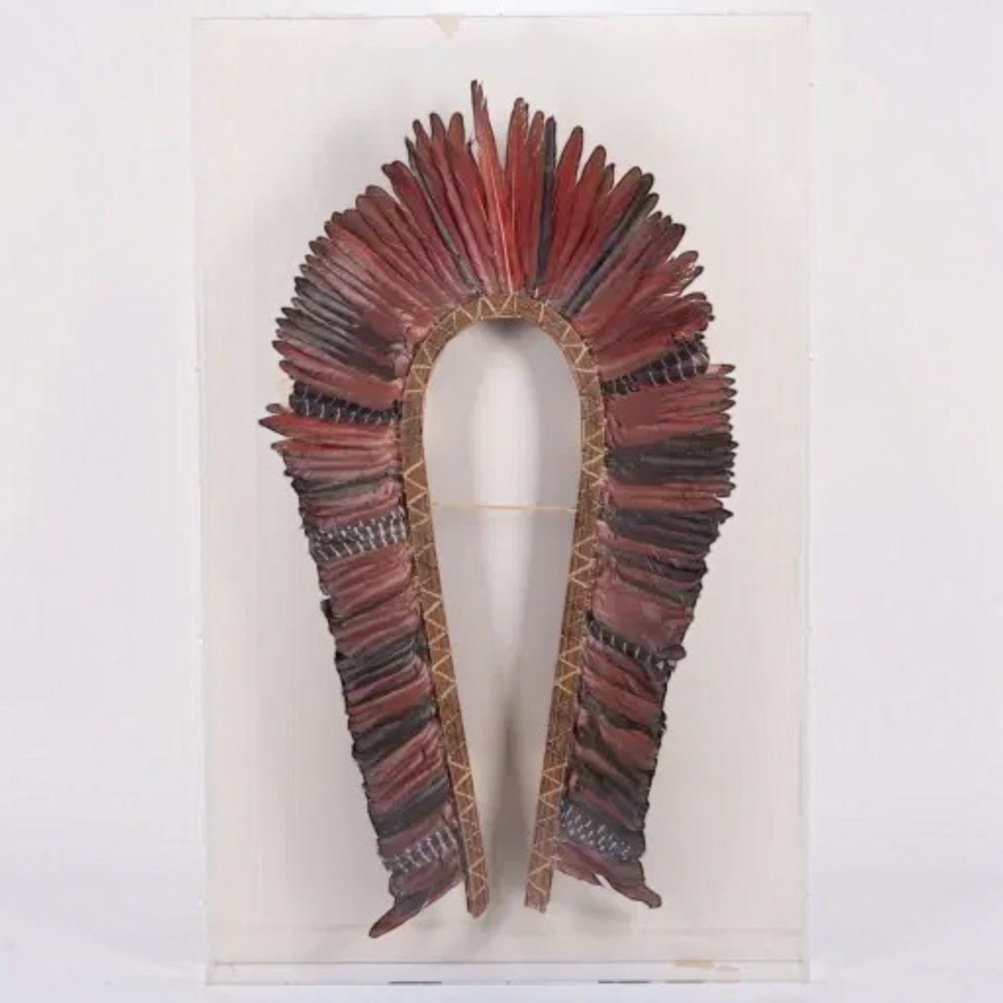 Native American Ceremonial Feather Headdress in Shadowbox