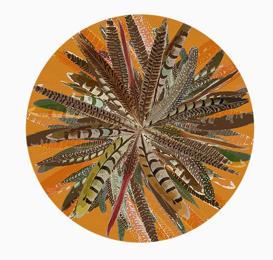Pheasant Feathers Vegan Leather Round Pebble Placemat - Set of 4