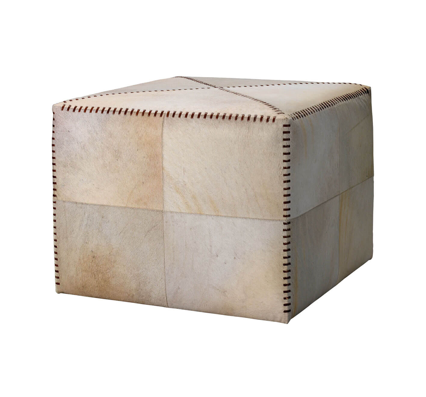 Hair on Hide Whip Stitch Ottoman - White